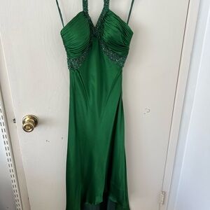 100% Silk Cache Green High Low Halter Dress